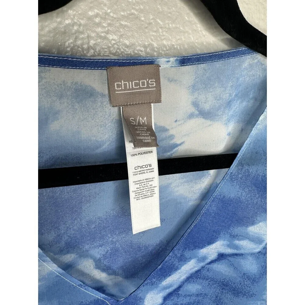 Chicos Poncho Top Womens Small Medium Blue Pink Sheer Chiffon V Neck Boho Flowy - Picture 2 of 5